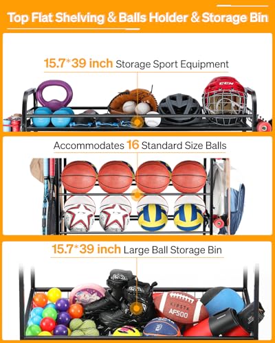 Garage Sports Equipment Organizer - Rolling Ball Storage with Wheels - view 6