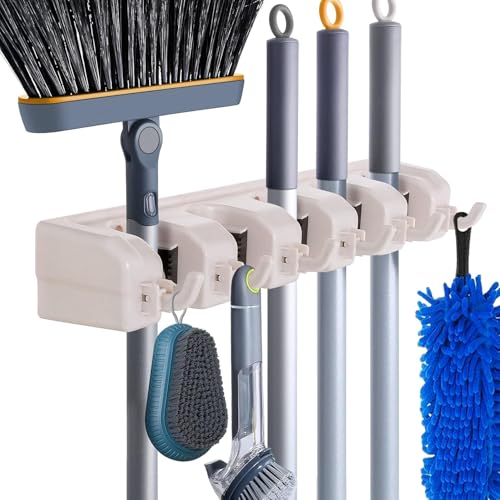 Broom Hanger Wall Mount, Broom Mop Organizer for Garage