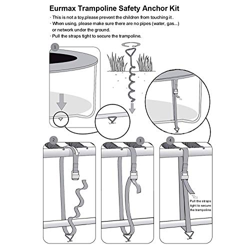 USA 4-Pack Windproof Trampoline Stakes Anchor Kit-Steel Corkscrew Anchor,Heavy Duty Tie Down Kit with T-Hook&Reinforced Safety Straps,Secure Weatherproof Protection for Trampoline,Tent&Playset - view 4