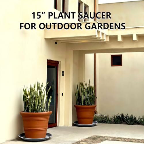 6 Pack 15 Inch Gray Plant Saucers, Heavy Duty PP Trays for Large Pots - view 5