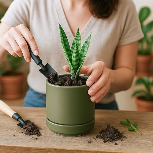4.7 Inch Ceramic Planter Pot, Olive, 94-O-B-J - view 3
