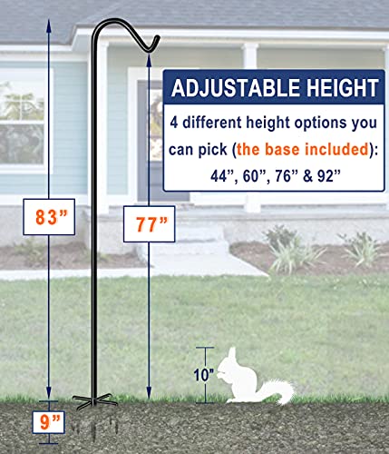 Shepherds Hook for Outdoor Bird Feeders Pole 92 Inch Tall, Adjustable Heavy Duty Garden Hanger Stake Pole with 5 Prong Base, Shiny Black (2 Packs) - view 3