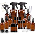 Glass Spray Bottle Kit×10 (2×16oz, 2×4oz, 6×2oz), 9×10ml Roller Bottles, Anti UV, Multi Size and Versatile, Suitable for Aromatherapy, Facial Moisturizing, Watering, etc.(Amber)