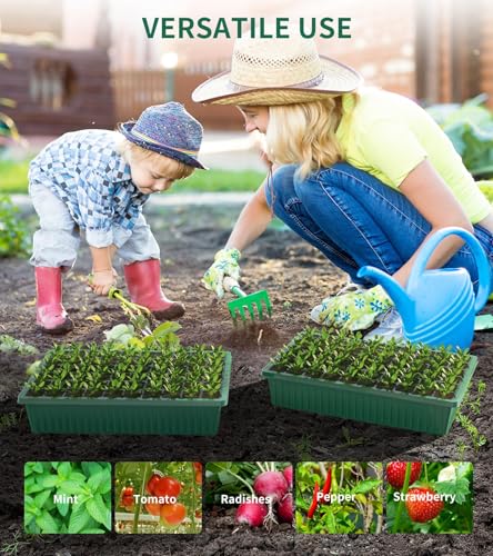 Seed Starter Tray, 120-Cells Seed Starter Kit with Grow Light, 2 Pack Reusable Seeding Starter Trays with Air Vent Humidity Domes for Greenhouse Gardening Indoor Planting Growing (Green Base) - view 7