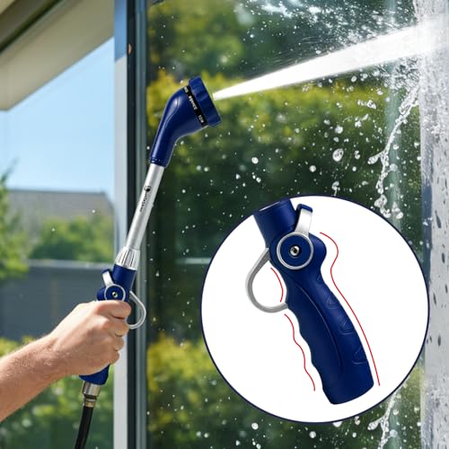 Garden Hose Wand, 16-Inch Heavy Duty Zinc Alloy & Aluminum Watering Wand with 8 Spray Patterns Thumb Control for Hanging Baskets, Garden, Cleaning (Blue) - view 5