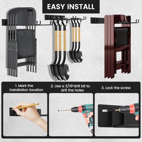 Folding Chair Rack,Metal Folding Chair Storage Rack - 2-Pack,Heavy Duty Design,Garage Organization & Foldable Chair Hanger - view 6