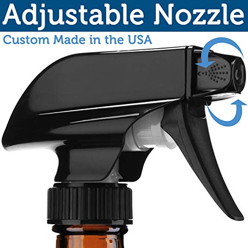 Empty Amber Glass Spray Bottle - Large 16 oz Refillable Container for Essential Oils, Cleaning Products, or Aromatherapy - Black Trigger Sprayer w/Mist and Stream Settings - 6 Pack - view 2