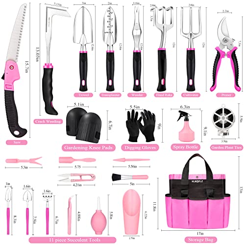 Pink Garden Tool Set Gardening Items for Women - 24PCS Heavy Duty Garden Tools with Detachable Storage Bag, Succulent Tool Set, Weeder - view 2