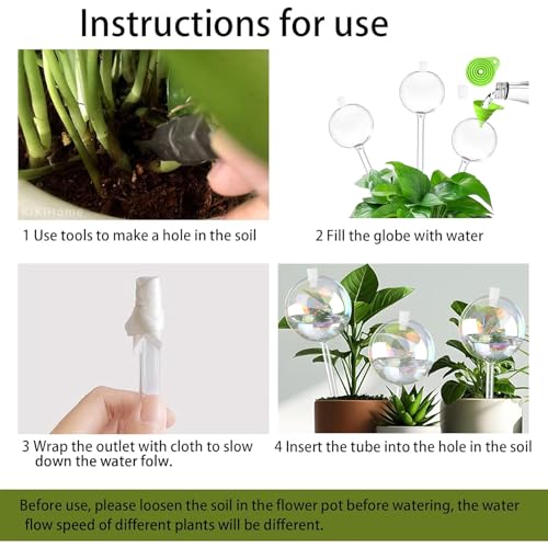 3 PCS Top-Fill Self Watering Globes, Automatic Plant Watering Devices, Transparent Self Watering Planter Insert, Durable Clear Glass Aqua Bulbs for Indoor, Ball Shape, & Funnel - view 3