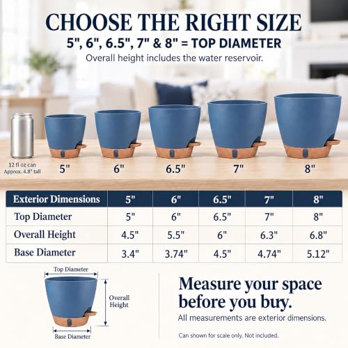 Self Watering Pots for Inoor Ourdoor Plants 8/7/6.5/6/5" Plastic Planters - view 3