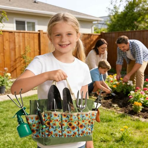Garden Tool Set, 9 Pcs Heavy Duty Stainless Steel Gardening Hand Tool, Yellow Garden Tool Bag Kit, Gardening Supplies Gifts for Women Men Mom Dad Gardener Beginner - view 6