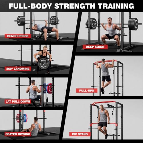 S11 Power Cage, 2000LB Multi-Function Power Rack with LAT Pulldown, Squat Rack with Adjustable Pulley System and Training Attachments, Weight Rack for Home Gym - view 2