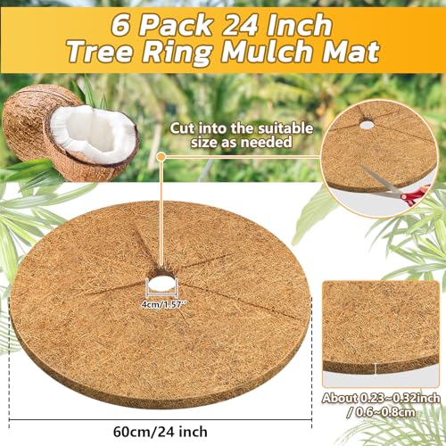 6 Pack Coconut Fiber Mulch Ring Tree Plant Protector Mat, 24 Inch - view 2