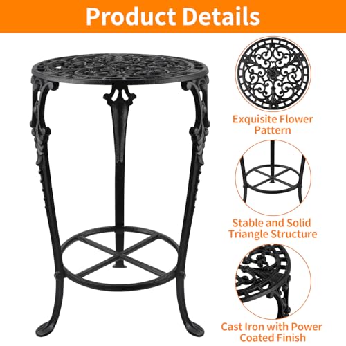 Vintage Cast Iron Plant Stand, 18.8" Tall Flower Pot Holder, 2 Tiered Potted Planter Rack for Living Room, Bedroom, Kitchen, Porch (Black) - view 4