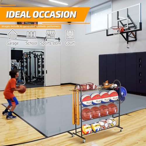 Rolling Ball Storage Rack with Bat Holder and Hooks, Black - view 5