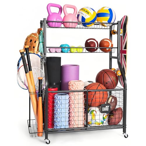 Rolling Sports Equipment Organizer for Garage Gear and Toys