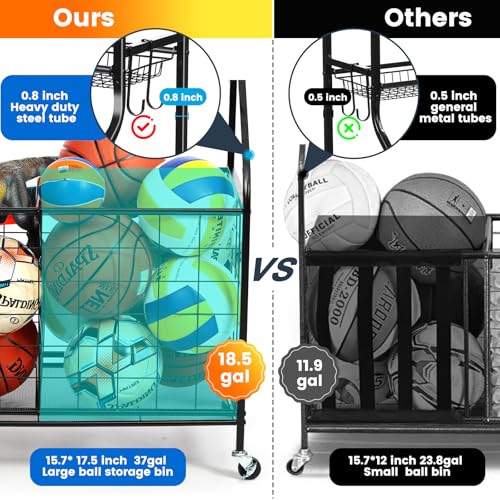 Sport Equipment Organizer for Garage, Steel Basketball Rack with Bat Holder and Hooks, Easy Assembly Storage for Balls, Kids' Toys, Workout Gear, Home Gym, Outdoor - view 2