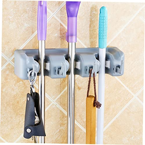 Wall Mounted Broom Holder with 3 Slots 4 Hooks, PP Plastic Mop Storage Rack - view 6