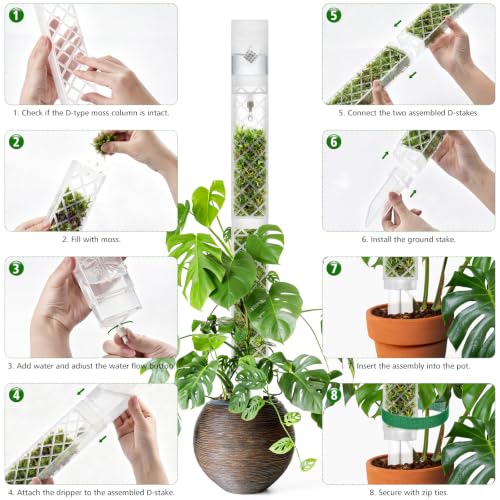 9 Inch Stackable D Shaped Moss Pole Watering Dripper - 4 Pcs Plastic Moss Poles for Climbing Plants, Self Watering Moss Pole Monstera Plant Support, Indoor Plant Poles for Potted Plants - view 4