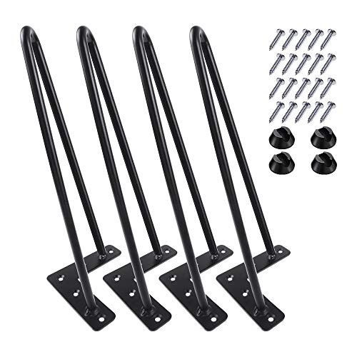 Hairpin Legs 12 inch Set of 4, DIY Furniture Metal Table Legs Perfect for Coffee and Dining Table, Designer Desk, Nightstand, 3/8" Diameter Satin Black Two-Rod Mid Century Modern Style (12", Black)