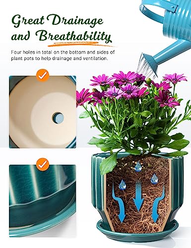 Plant Pots 6 inch Ceramic Pots for Indoor Plants Set of 2 Flower Pots Unique Crackle Glaze Design Plant Pots with Drainage Hole and Saucer Come with Drainage Nets (Aqua Green) - view 4