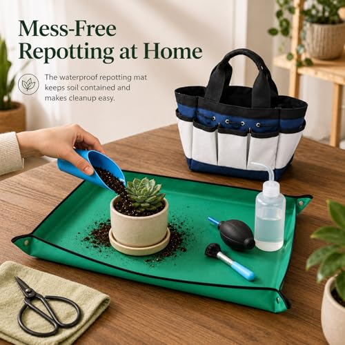 25 Pcs Succulent & Bonsai Tools Set for Beginners, Indoor Plant Care Tool Set with Repotting Mat, Organizer Tote, Soil Moisture Meter, Pruning Shears, Mini Garden Tools, Gardening Gift for Women Men - view 3