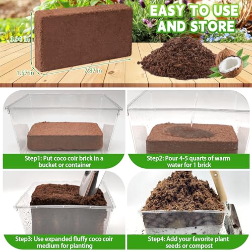 Coco Coir Bricks - Compressed Coconut Fiber Substrate for Plants, Gardening, Potting Mix. Low EC & Balanced pH Natural Growth Medium for Seed Starting, Herbs, and Gardening (12PCS) - view 2