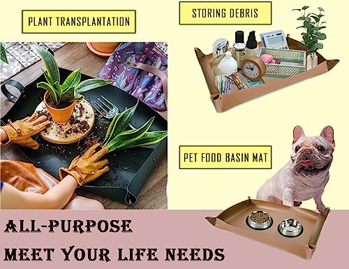 Thickened Leather Plant Repotting Mat, Indoor and Outdoor Potting Mat, 30" x 18" Foldable Tray with Mess Control (Dark Green) - view 4