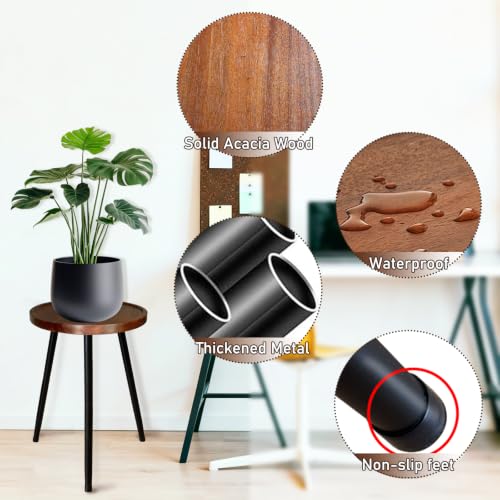 Acacia Wood Tall Plant Stand Indoor, Wooden Plant Stand Indoor Tall Plant Holder Table with Raised Edges Plant Riser for Inside Pot (12"x17") - view 5