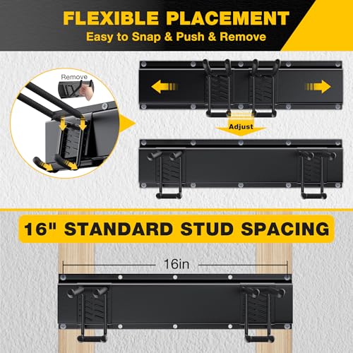Garage Tool Organizer Wall Mount with 32 inches Rails and Adjustable Heavy-Duty Hooks, Garden Tool Organizer, Carries 300 lbs, Heavy Duty Garage Storage Rack For Yard, Shed, Workshop, Easy to Install - view 3