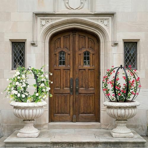 4 PCS Large Metal Round Trellis for Climbing Plants, Heavy Duty Thick Rustproof Obelisk, Garden Sphere Frame for Potted Roses Vines, Outdoor Garden Decor, Easy Assembly (25.2" x 21.3") - view 6