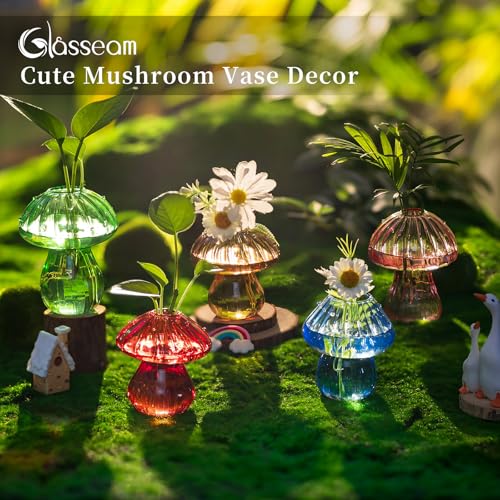 Mushroom Glass Plant Propagation Station with Wooden Stand 5Pcs - view 2