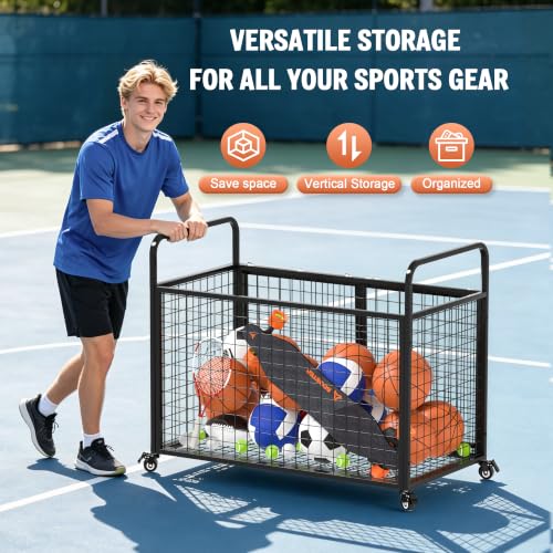 Ball Cart Storage for Garage Compatible with Optional Divider, Extra Large Basketball Cage Bin for Indoor Outdoor, Heavy Duty Sports Equipment Organizer for Gym, School,Club - view 2