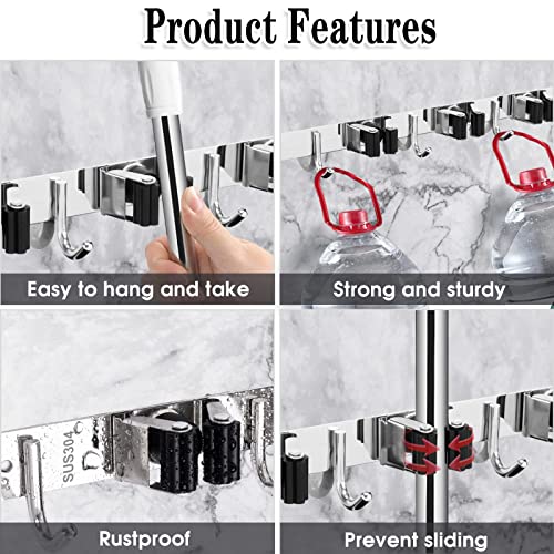 Broom Holder Wall Mount, 5 Racks 4 Hooks Heavy Duty Mop Organizer - view 2