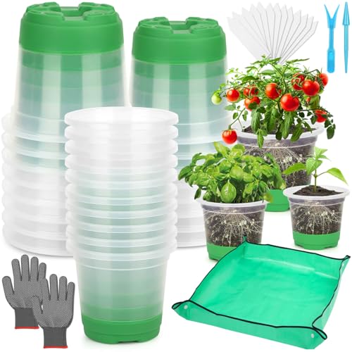 51PCS Reusable Seed Starter Kit Includes 26 Packs 3 Sizes Clear Nursery Pots with Silicone Base, Repotting Mat, Gardening Gloves, Plant Labels and Seedling Tools for Easy Transplant