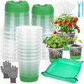 51PCS Reusable Seed Starter Kit Includes 26 Packs 3 Sizes Clear Nursery Pots with Silicone Base, Repotting Mat, Gardening Gloves, Plant Labels and Seedling Tools for Easy Transplant