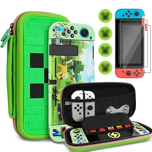 Carrying Case Accessories for Switch(Original Model) 2017, Portable Travel Case with Soft Protective Cover, Screen Protectors and Thumb Grip caps, Green