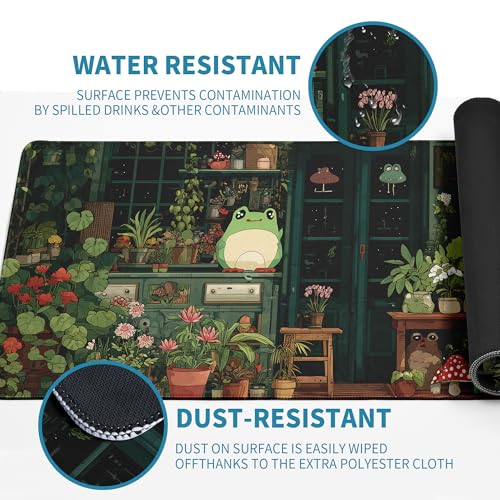 Cute Frog Kawaii Green Mouse Pad Desk Mat XL Extended Large Gaming Desk Pad Mousepad, Green Plant Computer Laptop Keyboard and Mouse Mat, Desktop Protector Mat for Office and Home 31.5x11.8 in - view 6