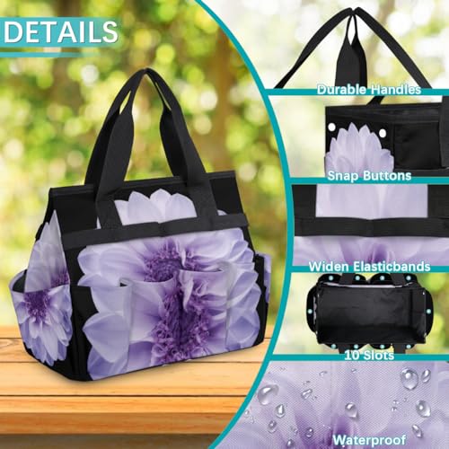 Purple Dahlia Garden Tool Bag Waterproof Gardening Tool Storage Bag with Handle & 10 Pockets Gardening Tote Bag for Women Garden Tool Organizer - view 5