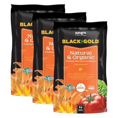 Black Gold Potting Soil - Organic, Indoor/Outdoor, Bulk - 16 Quart (3 Pack) - Earthworm Castings, Pumice, Sphagnum Peat Moss, Perlite