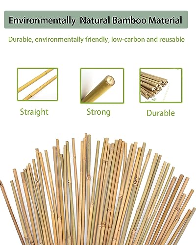 4 Ft Bamboo Stakes with 100 Twist Ties Natural Bamboo Garden Stakes for Tomatoes Cucumber Grapes Pole Beans Trees Potted Dahlia Flowers and Climbing Plants - Pack of 25 - view 3