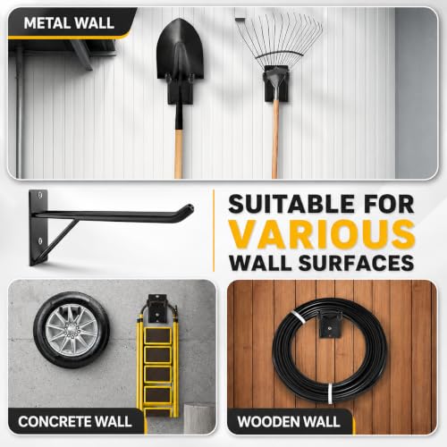 14" Large Heavy Duty Garage Hooks, Steel Garage Storage Hooks with Support Rods, Utility Wall Mount Hangers for Power Tools, Car Tires, Ladders, Chairs, Garden Tools and More (6-Pack 14" Heavy Hooks) - view 4