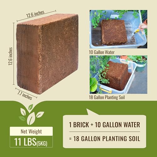 11LBS Coco Coir Brick for Plants, Low EC & Balanced pH, Potting Mix, Coconut Fiber Substrate, Coco Coir in Bulk (18 Gallons Expansion) - view 2
