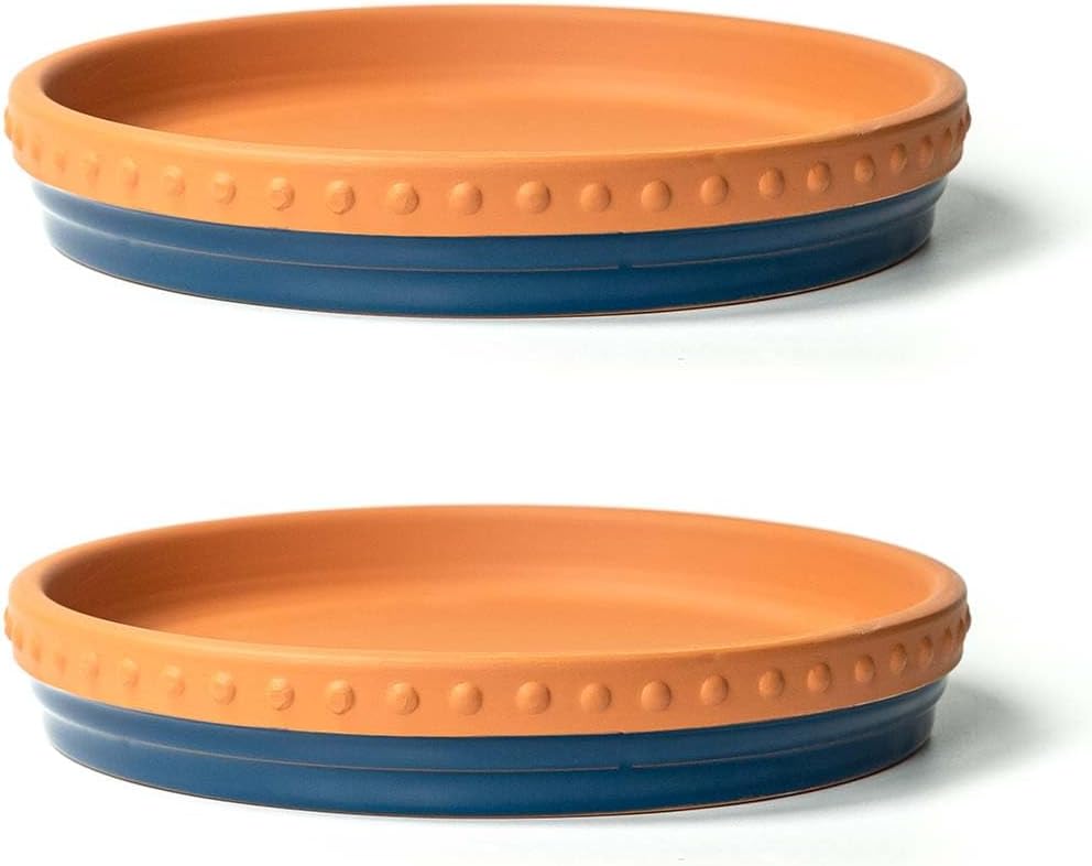 Plant Saucers, 8" Plant Trays to Catch Water, 2 Pcs, Premium Terracotta | Glazed turquoise and terracotta ceramic Flower Pot Saucers fit pots up to 7", catches excess water. - view 6