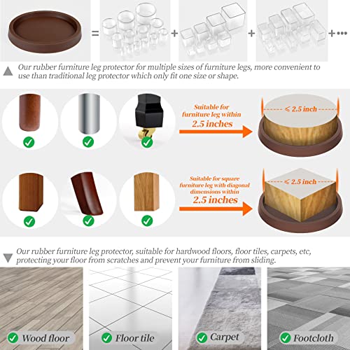 Furniture Coasters Caster Cups Furniture Leg Protectors 2.5 Inch 4pcs Brown Rubber Pads no Slip - for Hardwood Floors - view 3