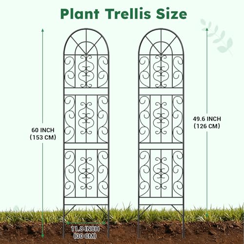 2 Pcs 60" H X 11.8" W Trellis for Climbing Plants Outdoor, Small Metal Garden Trellis for Outside, Sturdy Support Garden Plant Trellis Arch for Rose Cucumber Flower Vine Decor - view 2