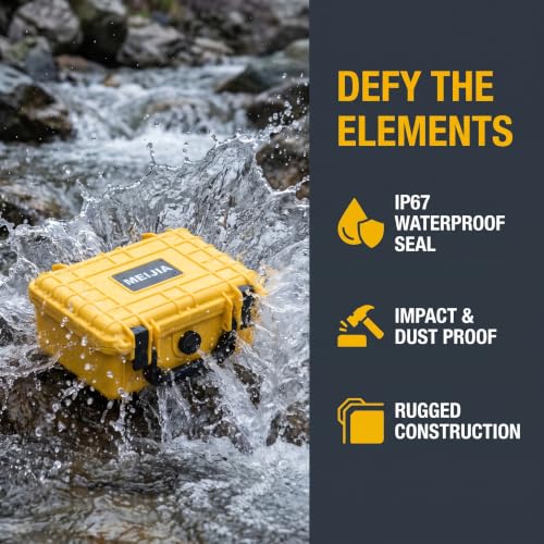 IP67 waterproof hard compact case,Customizable Fit Foam,8.12”x6.56”x 3.56”,Fit Use of Drones, Cameras,Equipments,lens (Yellow) - view 4