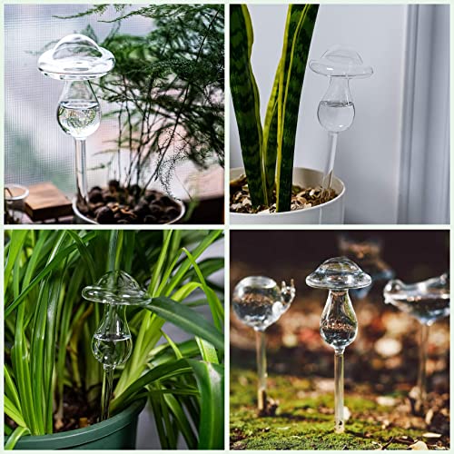 Mushroom Shaped Self-Watering Globes - 2 Pack Glass Automatic Plant Waterer for Indoor Outdoor Plants, Water Bulbs & Decorative Stakes for Plant Lovers - view 4