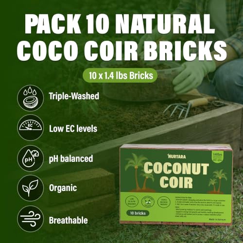 Coconut Coir Bricks, 10 Pack, 14lbs Coco Peat for Plants & Reptiles - view 3