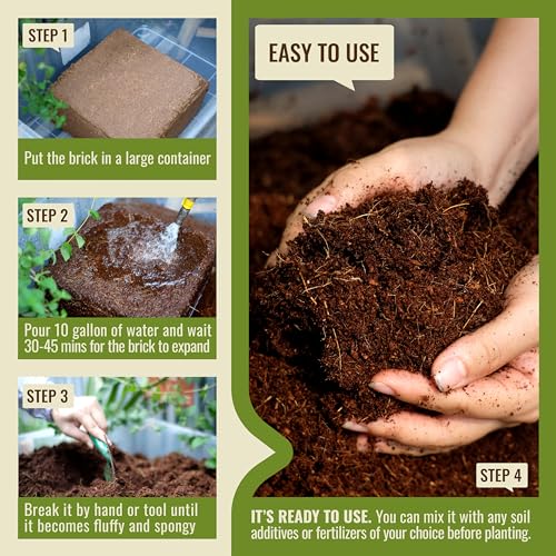 11LBS Coco Coir Brick for Plants, Low EC & Balanced pH, Potting Mix, Coconut Fiber Substrate, Coco Coir in Bulk (18 Gallons Expansion) - view 4